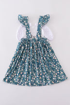 Green floral bunny applique dress