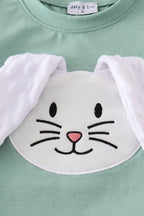 Green bunny applique set