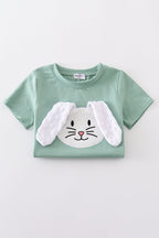 Green bunny applique set