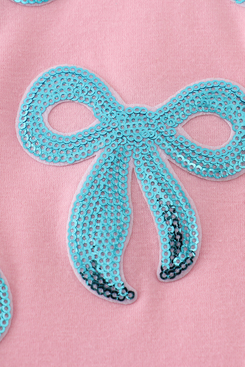 Pink bow sequin mom&me top