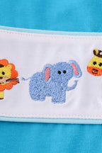 Blue seersucker animal embroidery set