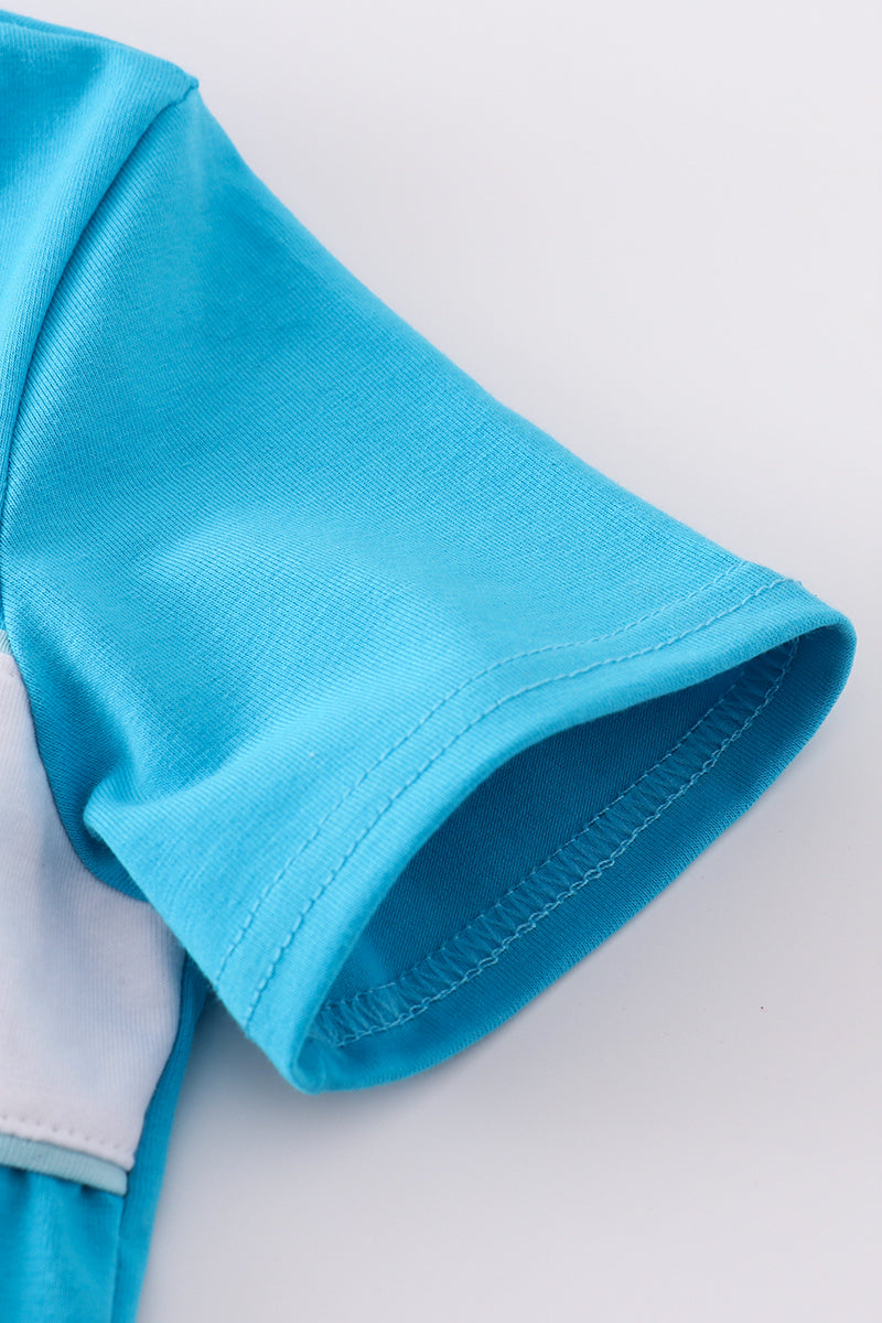 Blue seersucker animal embroidery set