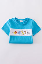 Blue seersucker animal embroidery set