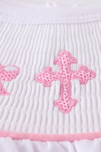 Pink cross embroider smocked set