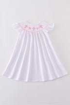 Pink cross embroider smocked dress