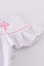 Pink cross embroider smocked dress