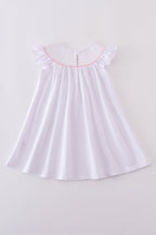 Pink cross embroider smocked dress