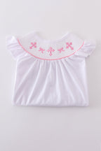 Pink cross embroider smocked dress