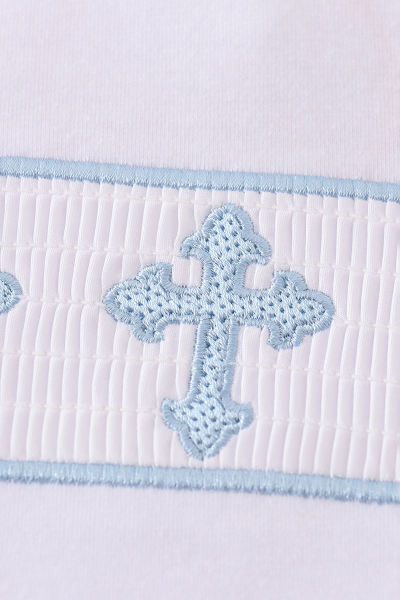 Blue cross embroider smocked set