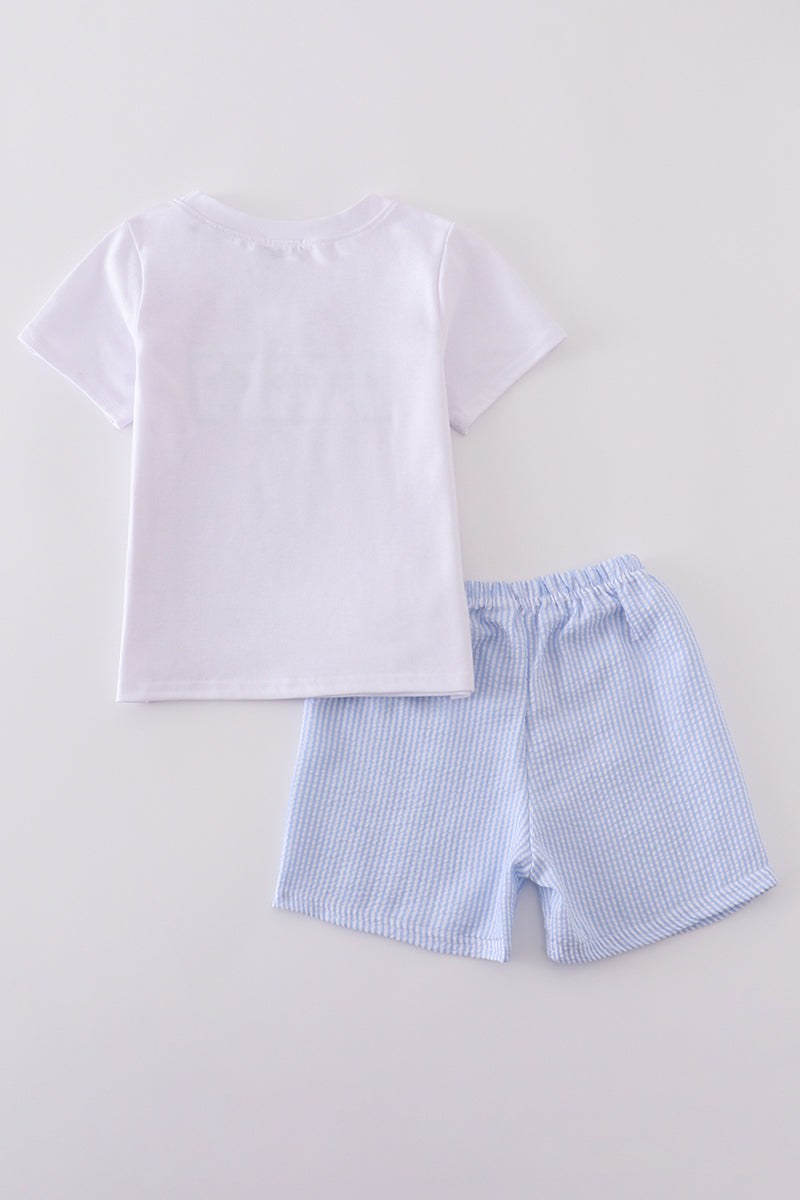 Blue cross embroider smocked set