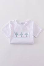 Blue cross embroider smocked set