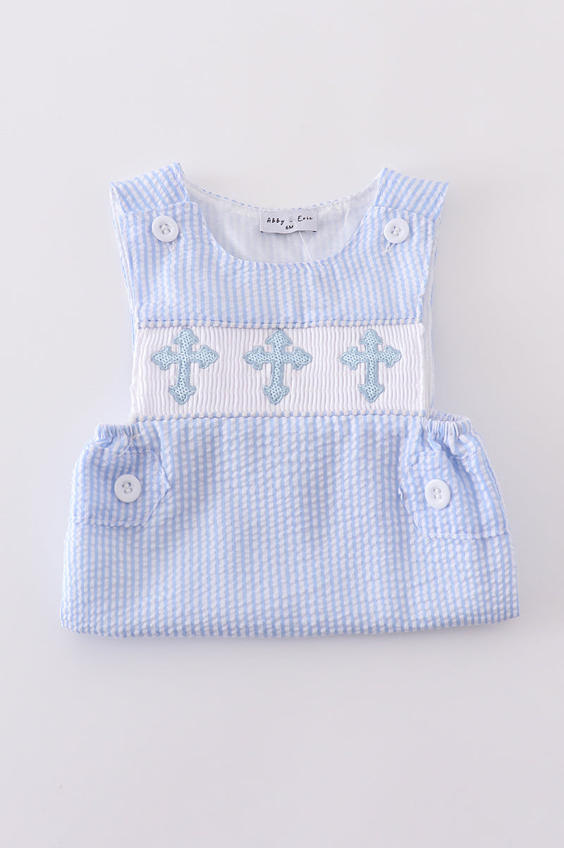Blue cross embroider smocked set