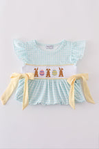 Blue bunny embroidery smocked set
