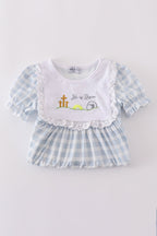 Blue plaid he is risen embroidery bloomer set