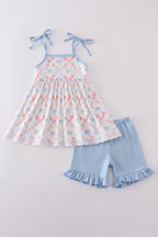 Blue bow lattice print set