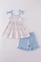 Blue bow lattice print set