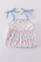 Blue bow lattice print set