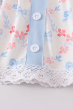 Blue bow lattice print  bloomer set