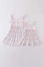 Blue bow lattice print mom&me dress