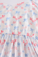 Blue bow lattice print mom&me dress