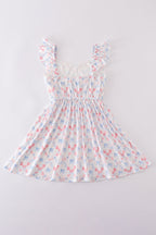 Blue bow lattice print mom&me dress