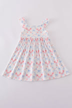 Blue bow lattice print mom&me dress