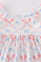 Blue bow lattice print mom&me dress