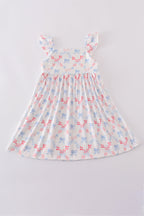 Blue bow lattice print mom&me dress