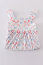 Blue bow lattice print mom&me dress