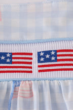 Blue flag embroidery smocked gingham dress