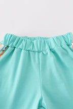 Rainbow stripe marine creature embroidery smocked shorts set