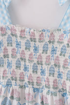 Blue hydrangea bow smocked mom&me dress