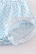 Blue hydrangea bow print ruffle bloomer set