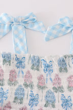 Blue hydrangea bow print ruffle bloomer set