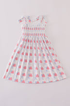Bow embroidery smocked dress