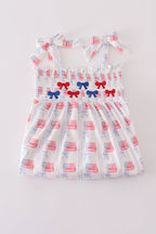 Bow embroidery smocked dress