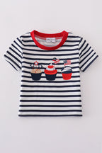 Blue stripe cake embroidery top