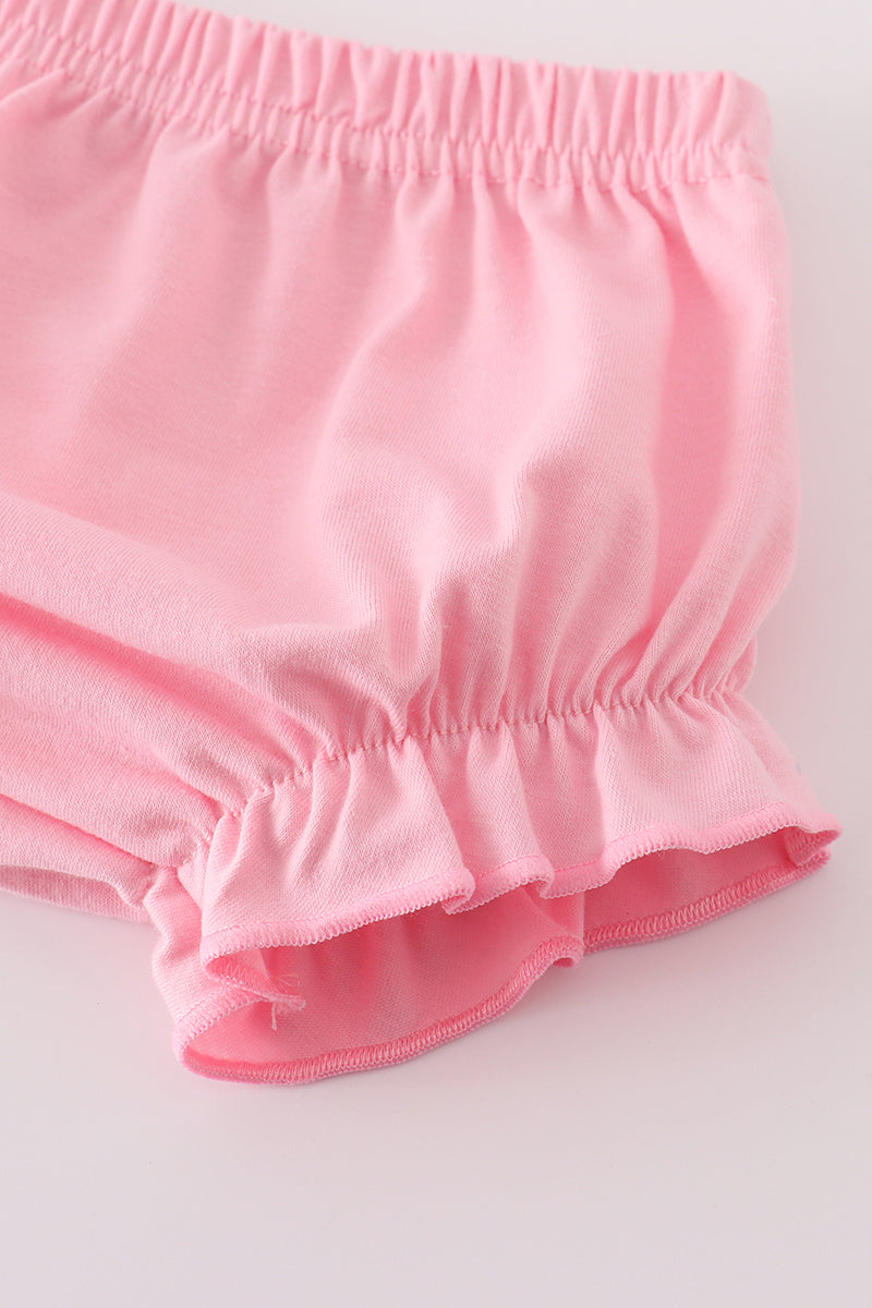 Pink lemon print bow ruffle bloomer set