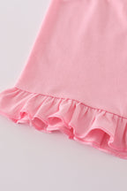 Pink lemon print bow ruffle shorts set