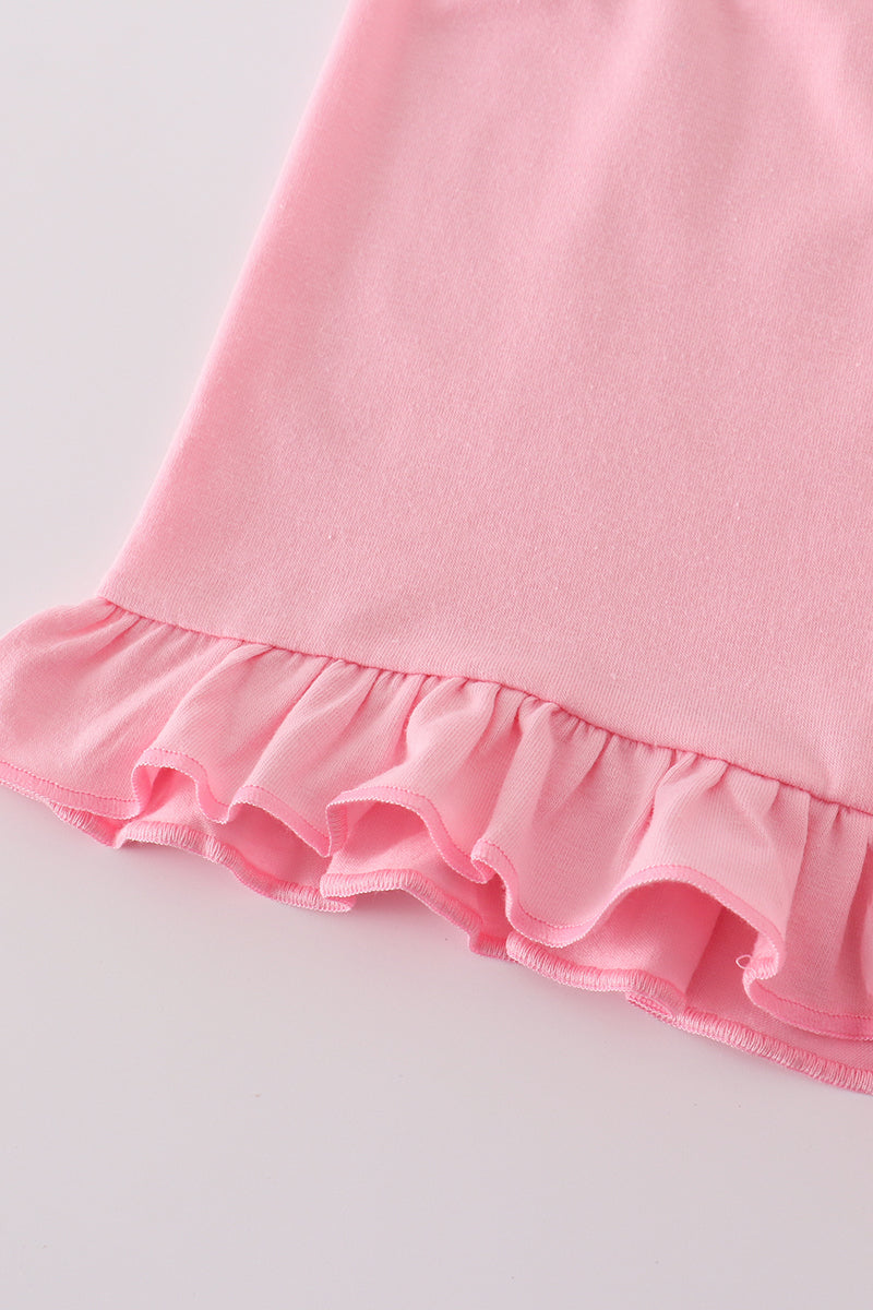 Pink lemon print bow ruffle shorts set