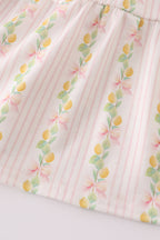 Pink lemon print bow smocked tiered mom&me dress