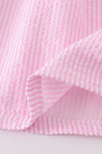 Pink stripe seersucker sailboat embroidery smocked dress