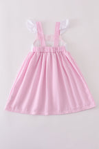 Pink stripe seersucker sailboat embroidery smocked dress