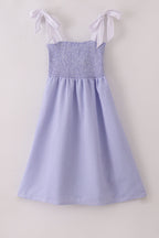 Blue stripe seersucker smocked mom&me dress