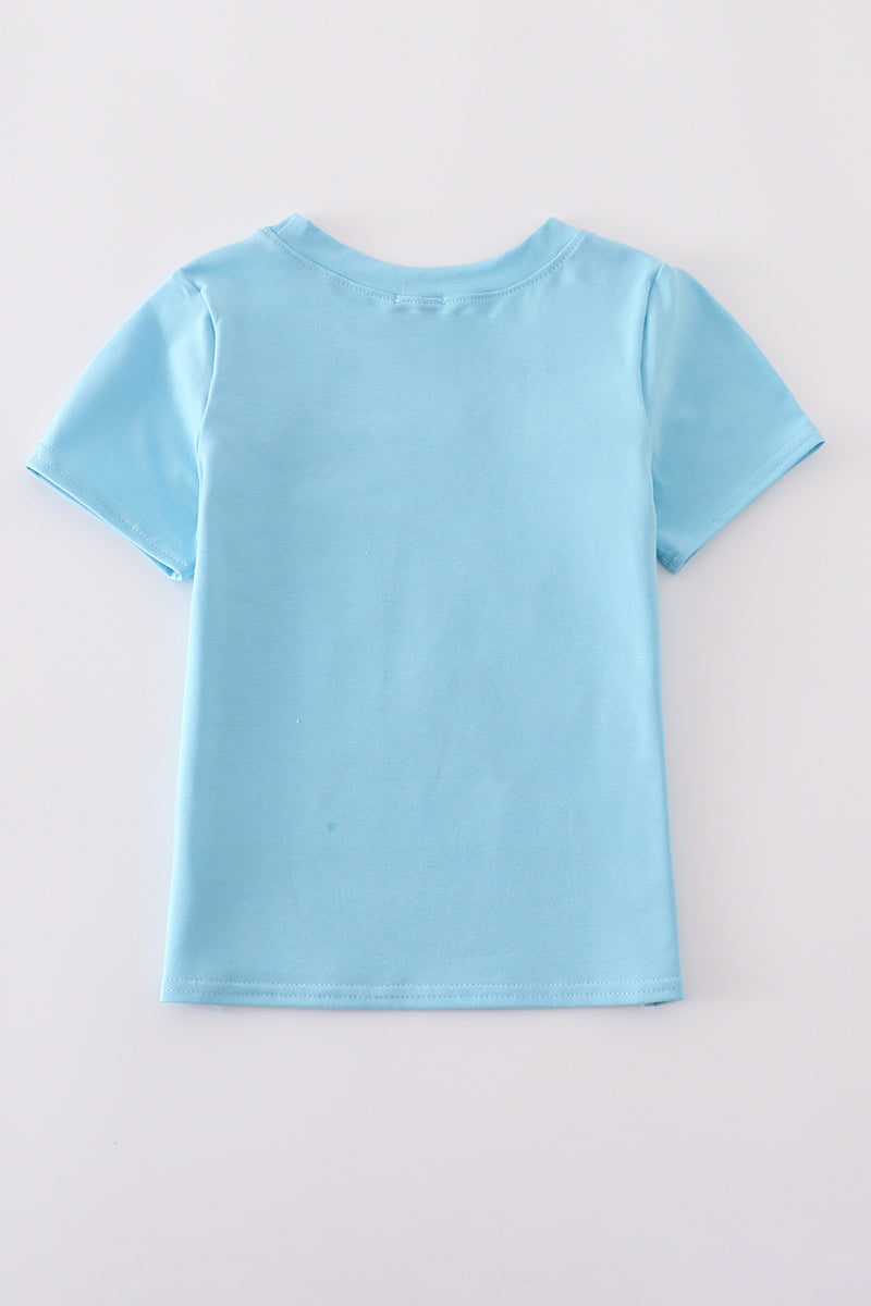 Blue fish applique top