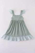 Sage stripe flutter trim ruffle dress