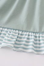 Sage stripe flutter trim ruffle dress
