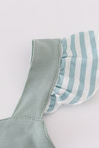 Sage stripe flutter trim ruffle dress