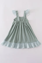 Sage stripe flutter trim ruffle dress