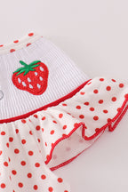 Red dot strawberry embroidery smocked bloomer set